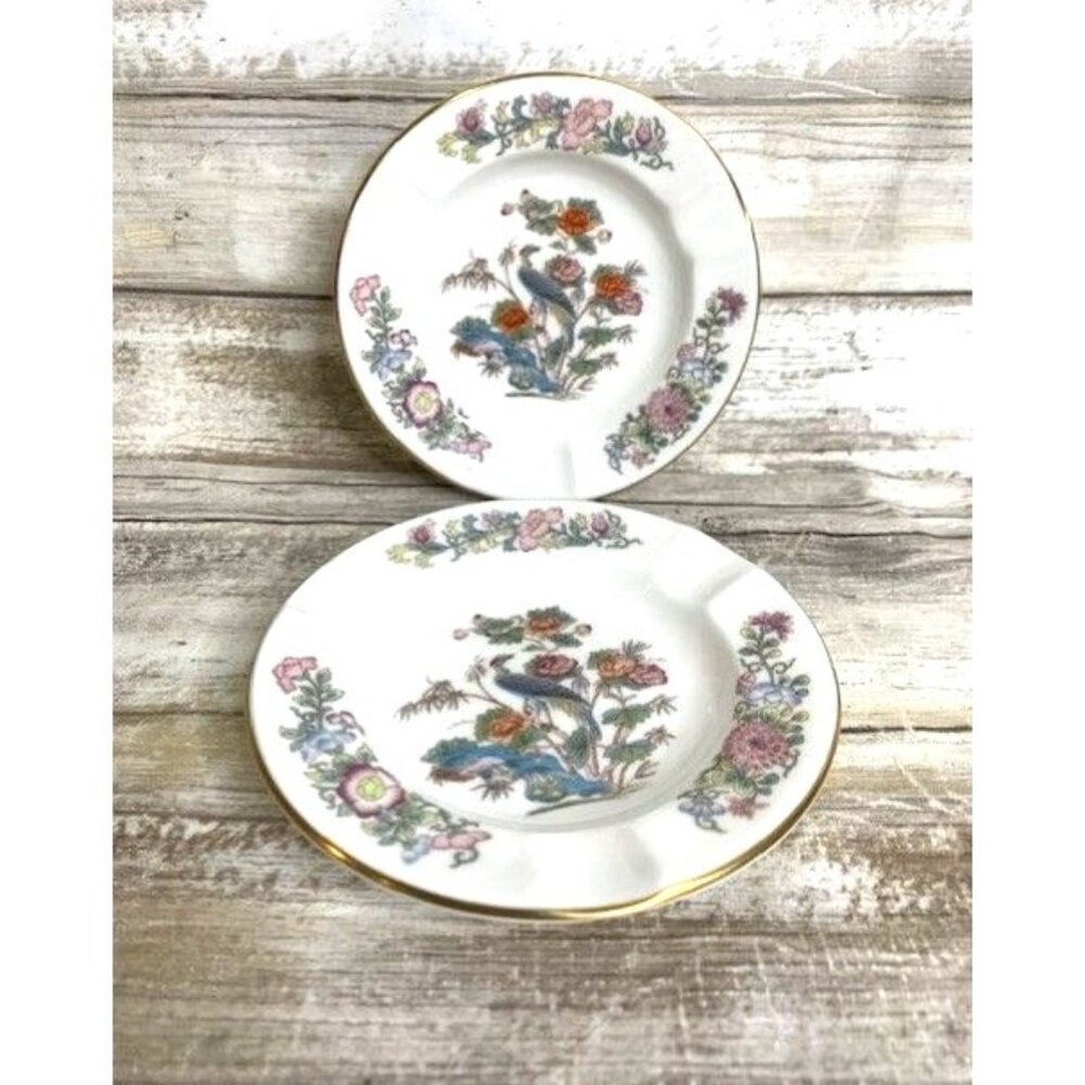 Vintage Wedgwood Kutani Crane Bone‎ China Ashtray/Bowl Set Of 2 Floral Design